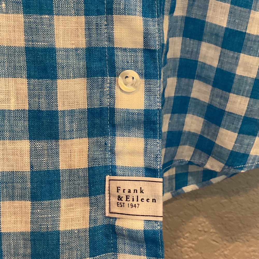 Frank & Eileen Linen Blue and White Plaid Shirt - Picture 2 of 4